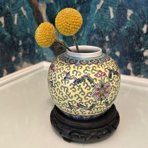 Vintage Porcelain small vase with wood stand